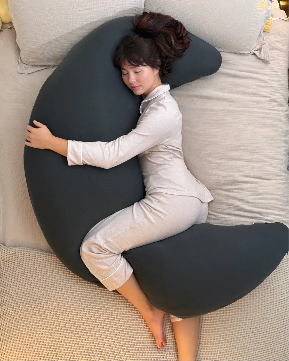 SnuggleMoon body pillow in Lunair Charcoal Grey cover – view 1