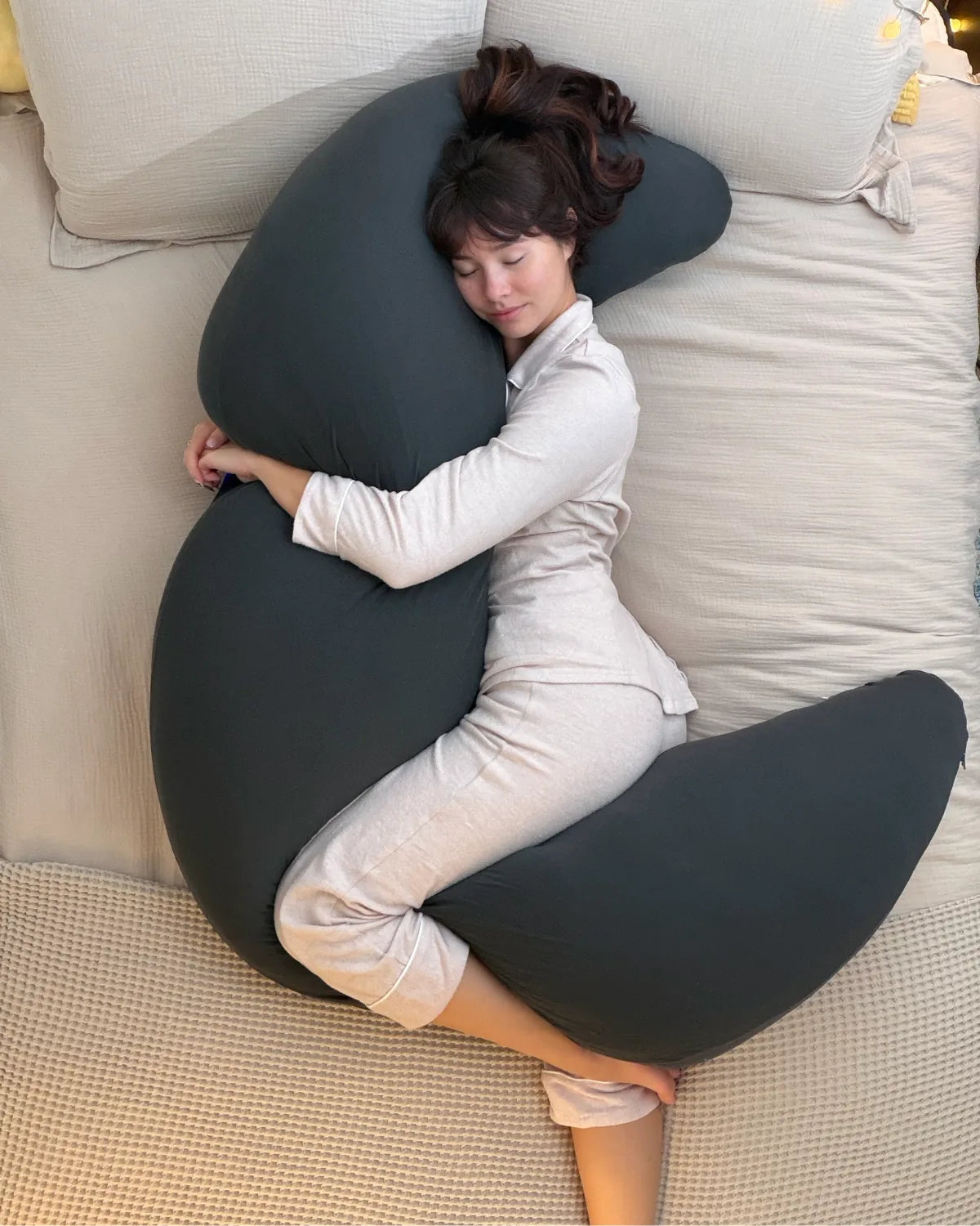 SnuggleMoon body pillow in Lunair Charcoal Grey cover – view 2