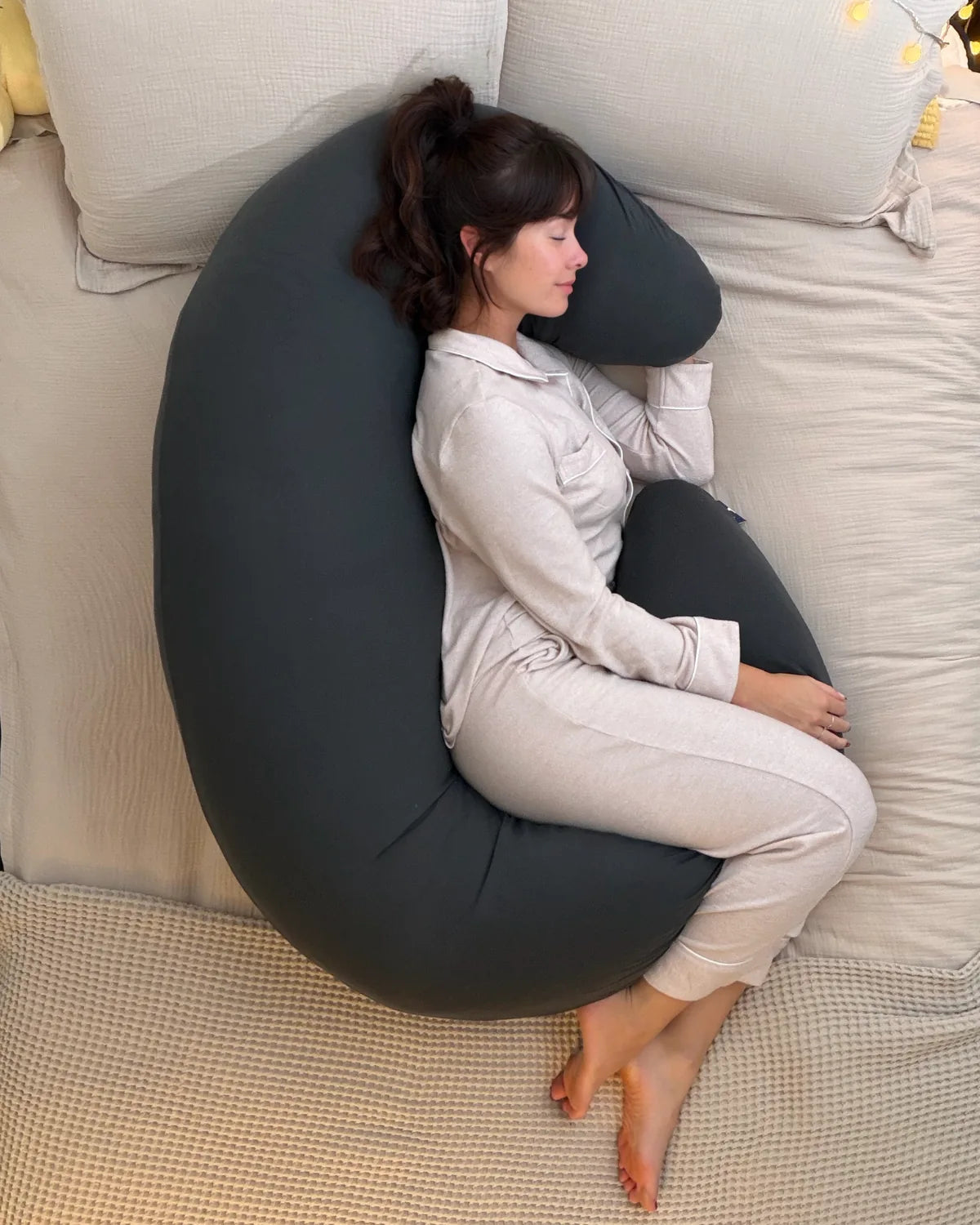 SnuggleMoon body pillow in Lunair Charcoal Grey cover – view 3