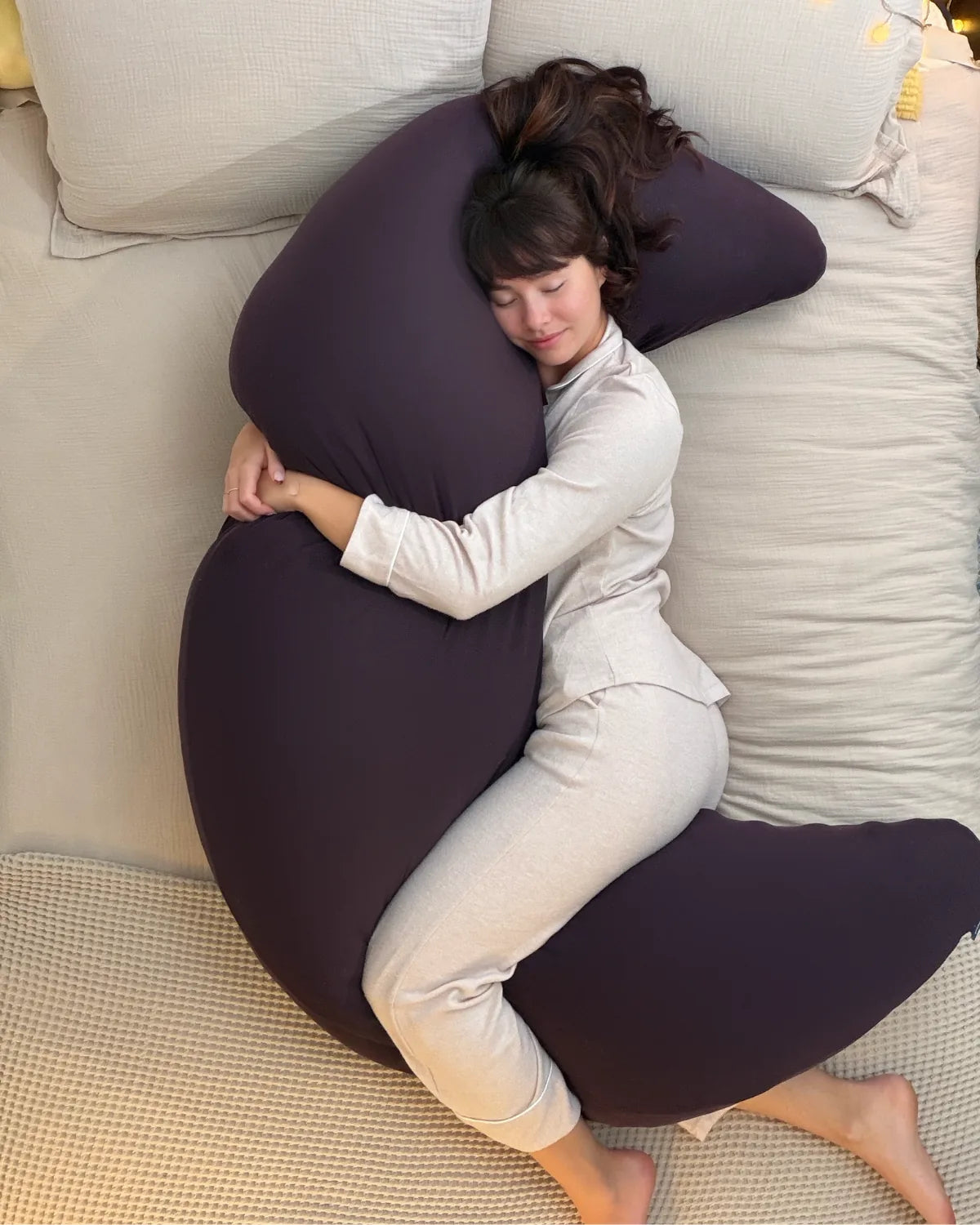 SnuggleMoon body pillow in Lunair Deep Plum cover – view 2
