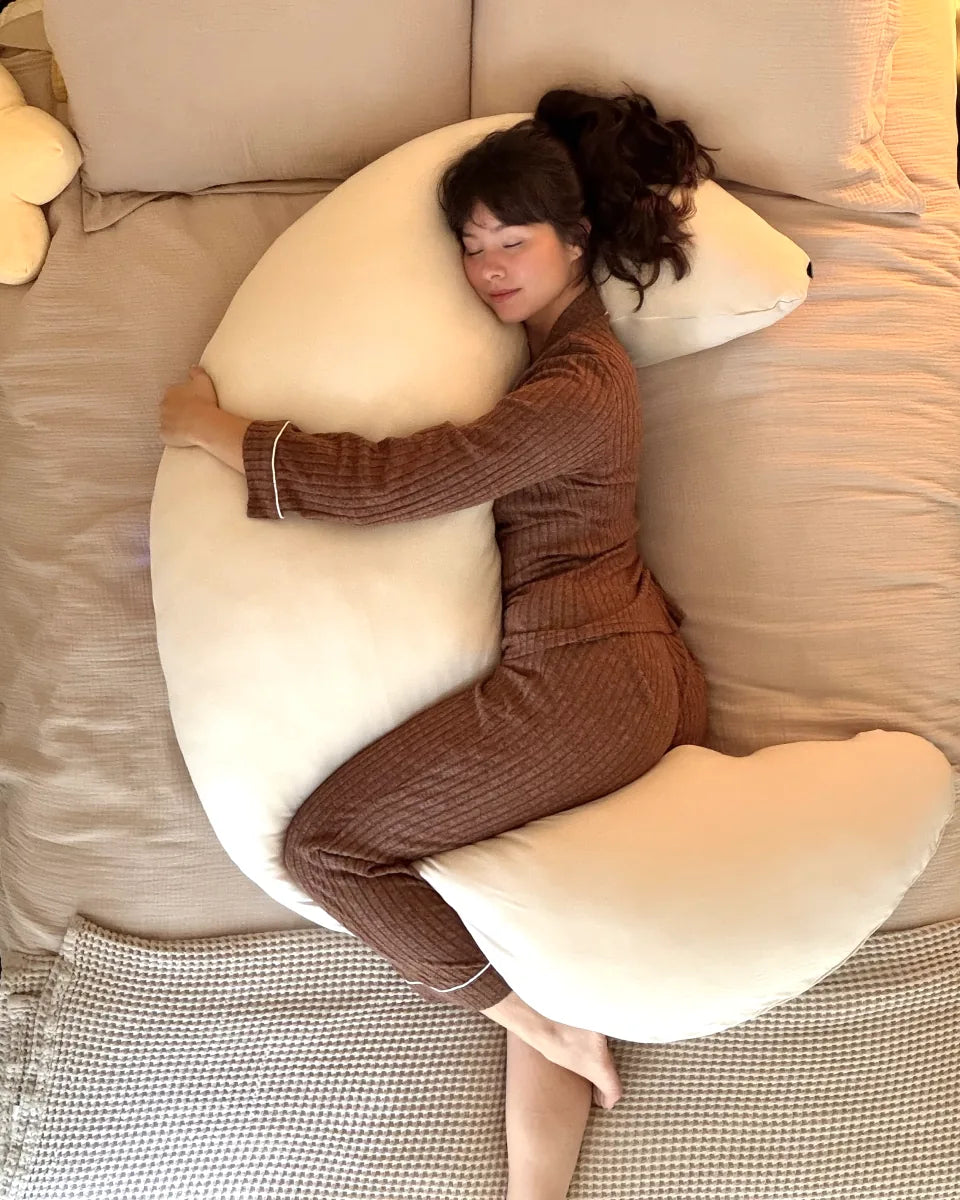 SnuggleMoon body pillow in EverMoon Ivory cover – view 1