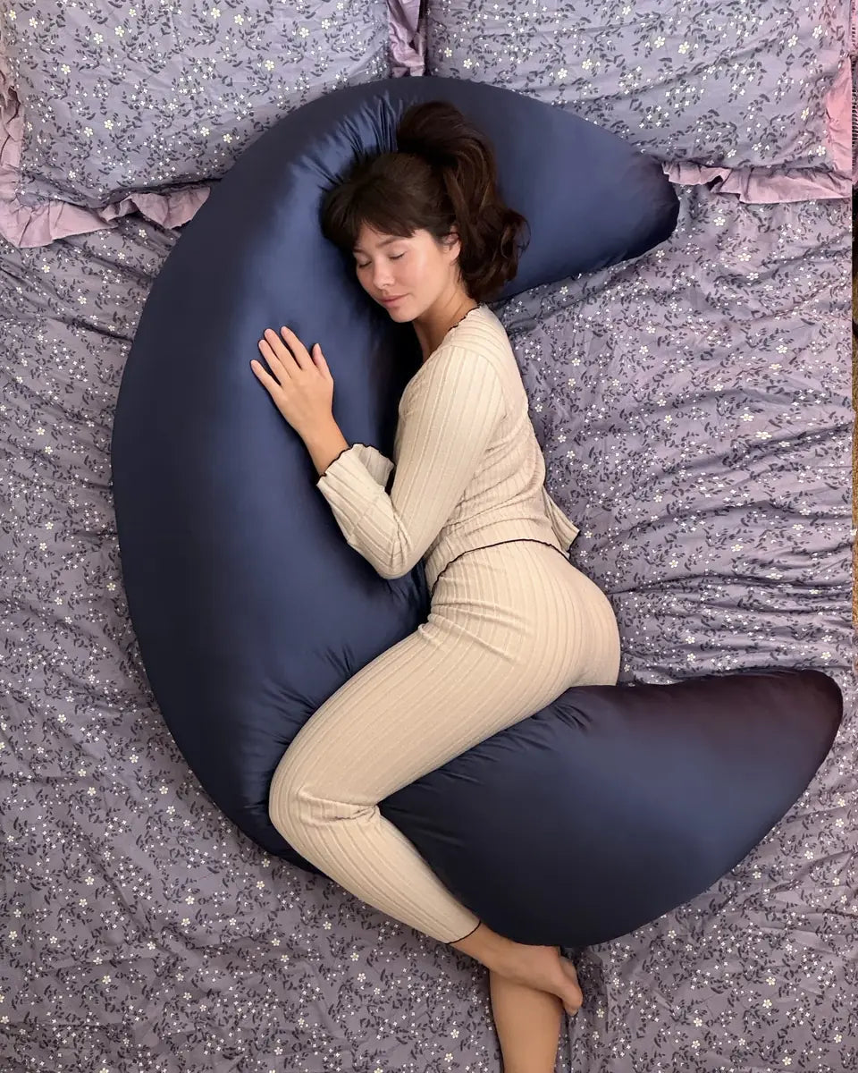 SnuggleMoon body pillow in Satin Midnight cover – view 1