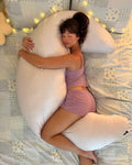 SnuggleMoon body pillow in Satin Silver Lavender cover – view 2