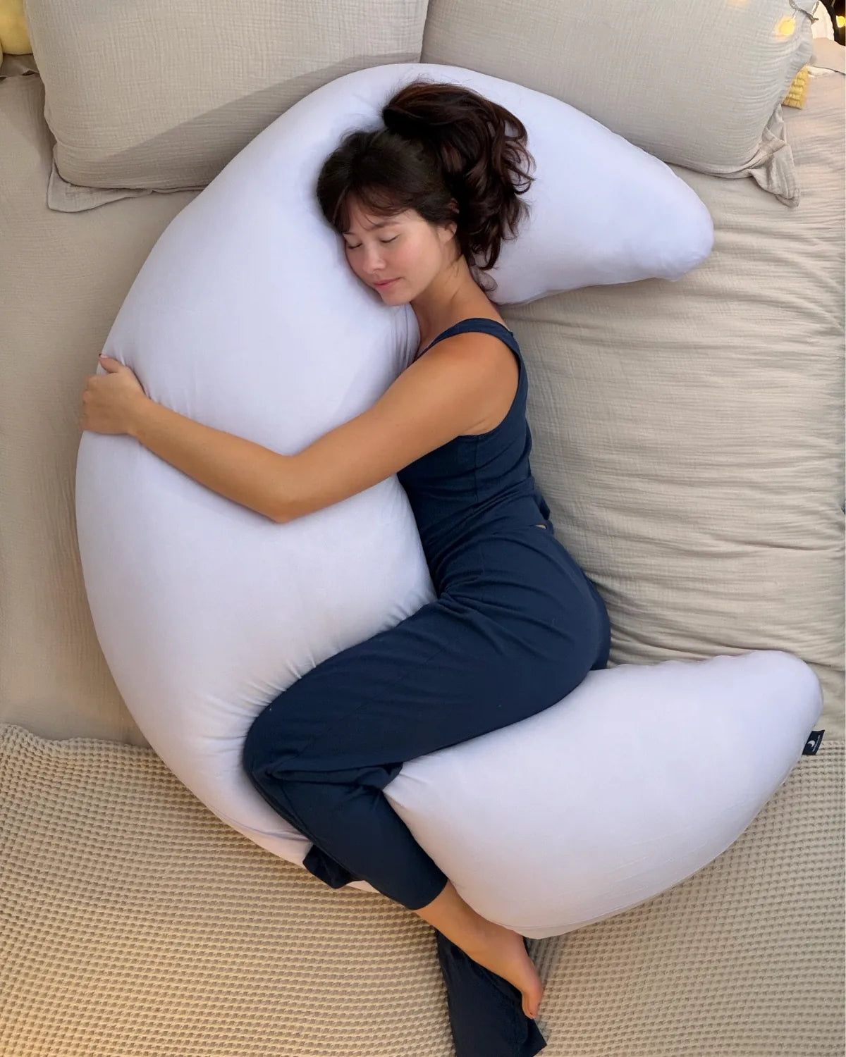 SnuggleMoon body pillow in Lunair Soft Lilac cover – view 1