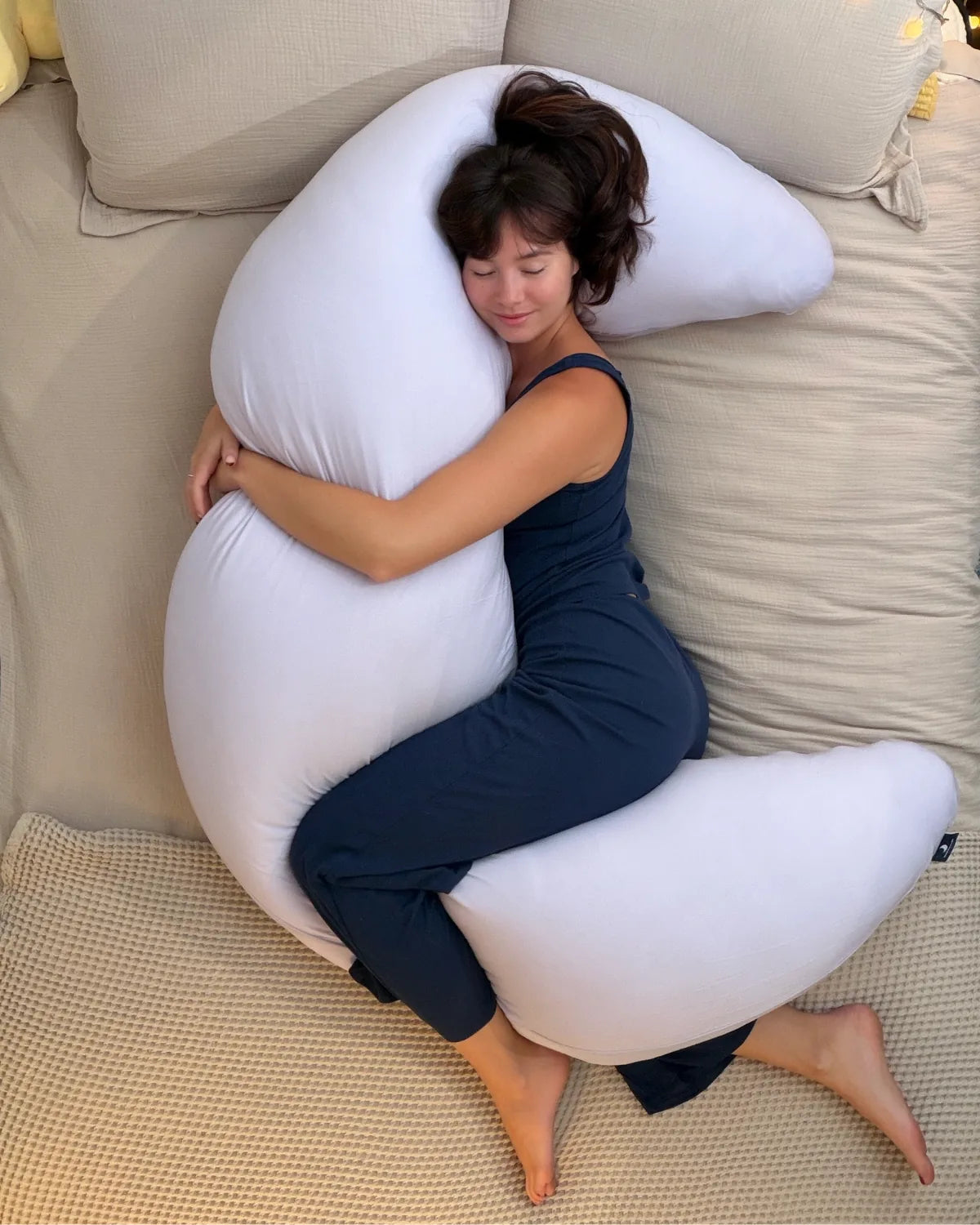 SnuggleMoon body pillow in Lunair Soft Lilac cover – view 2